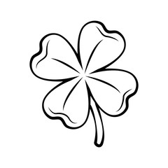 Clover four-leaf contour. St. Patrick s day. Silhouette.  illustration isolated on white