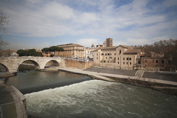 Fototapeta na wymiar Tiberina and bridge Ponte Cestio, Tiber river.Roma.