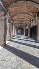 Arches  in Rialto market, Venice, Veneto, Italy.