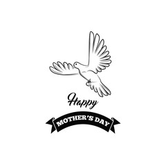 Happy Mother Day. Greeting card with Dove. Banner ribbon label.  illustration isolated on white
