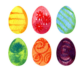 Set of easter eggs, watercolor illustration