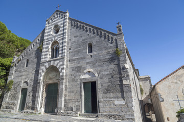 Fototapeta na wymiar Church facade view, santuario della madona bianca, romanesque style,Portovenere. Italy.