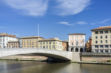 Italian houses over Arno river, Pisa, Tuscany. Italy.