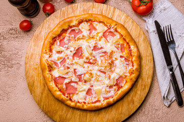 pizza Hawaiian with pineapple and chicken