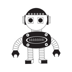 cartoon robot icon over white background black and white design vector illustration
