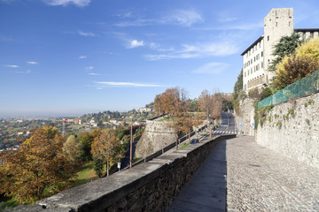 Fototapeta na wymiar City view, ancient walls, Citta Alta, Bergamo, Italy.