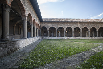 Cloister of convent San Francesco in Citta Alta of Bergamo, Italy.
