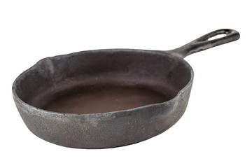 old metal iron village frying pan isolated on white background