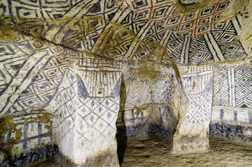 Tierradentro - burial caves painted with red, black and whte geometric patterns in Colombia
