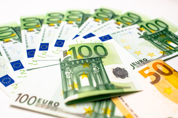 Obraz na płótnie Canvas Euro banknotes close up. Several hundred euro banknotes