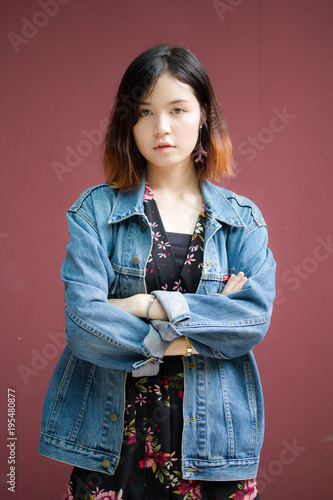 Portrait Of Thai Adult Beautiful Girl Short Hair Relax And Smile