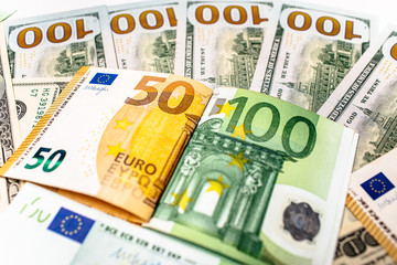 Euro banknotes close up. Several hundred euro banknotes