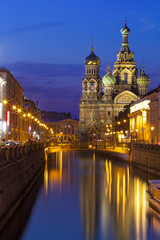 Fototapeta na wymiar Russia St. Petersburg Bloody Church Night View
