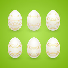 Collection of Easter eggs with gold ornament. Vector eps 10