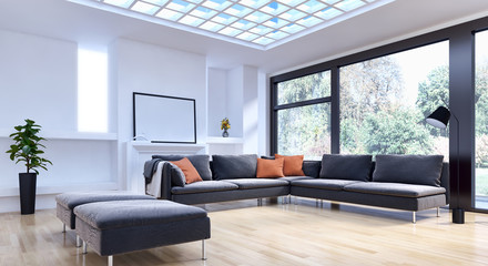 Modern bright interiors apartment 3D rendering illustration