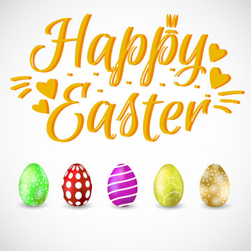 Happy easter holiday card with eggs. Vector illustration.