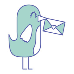 sweet bird with envelope message in beak cartoon vector illustration green pastel image