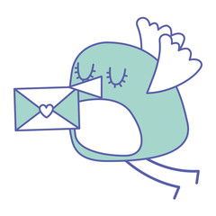 sweet bird with envelope message in beak cartoon vector illustration green pastel image