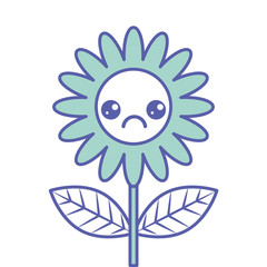 cute kawaii sad flower decoration cartoon vector illustration green design