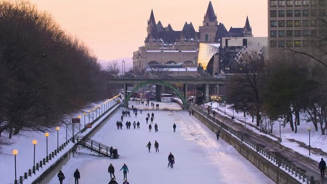 People Ice Skating on The Rideau Canal in Ottawa