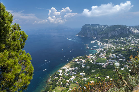 View over harbour towards mainland, Island of Capri, Mediterranean