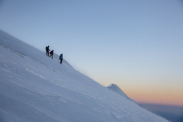 Alpinism expedition team is returning home. Mont Blanc, France
