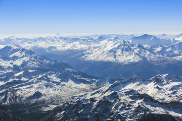 Panoramic view on the Swiss Alps from the top of Mont Blanc