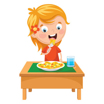 Vector Illustration Of Kid Eating Meal