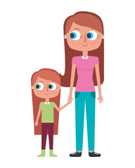mother holding hand with her daughter vector illustration