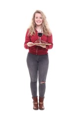 Caucasian woman with fruit and wine