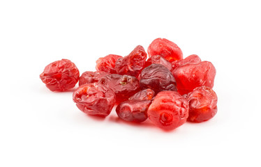 Red dry cherries heap isolated on white background.