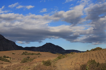 mediterranean landscape in Fenouilledes. Pyrenees orientales in south of France
