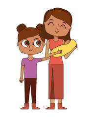 smiling mother is holding her little baby and daughter vector illustration