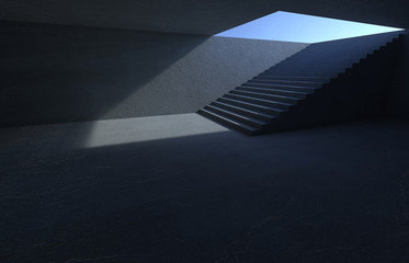Empty public concrete stairs in the underground .3D rendering .