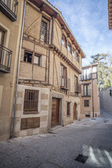 Street with typical houses in Segovia, Castilla-Leon,Spain.