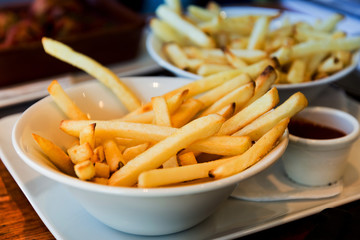 Golden French fries potatoes ready to be eaten