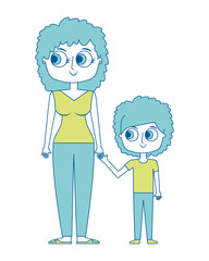 happy mother and her son cartoon vector illustration green image