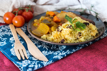 traditional moroccan dish couscous salad with Sausage