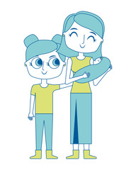 smiling mother is holding her little baby and daughter vector illustration green image