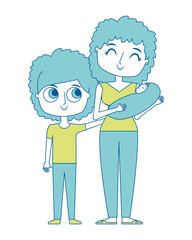 cute mother holding her baby and son child vector illustration green image