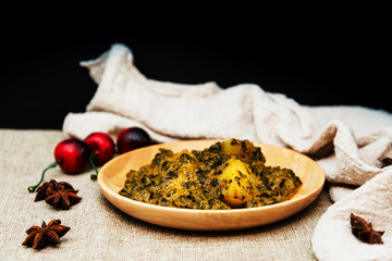 Indian Cuisine of Spinach and Potatoes