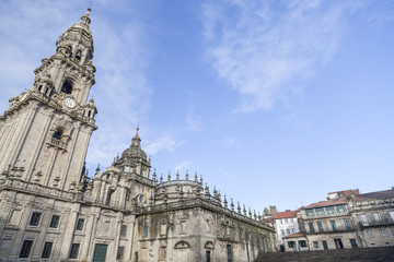 Fototapeta na wymiar Cathedral of Santiago, view from Quintana square, Galicia.