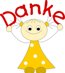 Mädchen hält "Danke" nach oben