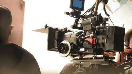 Fototapeta premium Behind the scenes of video camera shooting.