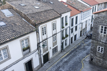 Traditional street in Santiago de Compostela, Galicia. Spain.