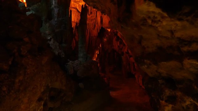 Lighting ancient cave- Grotte di Castellana, Italy
