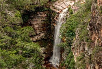 Fototapeta na wymiar Beautiful Waterfall Cachoeira do Mosquito in the Interior of Brazil Located in Chapada dos Diamantina in the State of Bahia