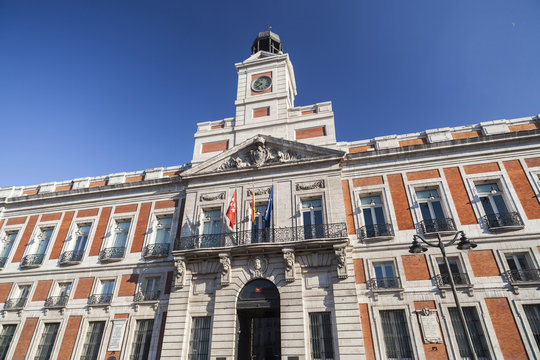 Architecture, House of the Post Office, Real Casa de Correos, office of the President of the Community of Madrid, square, Puerta del Sol, Madrid.Spain.