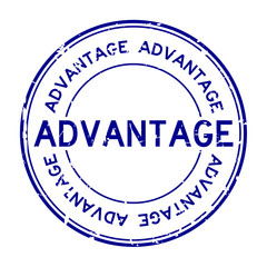 Grunge blue advantage wording round rubber seal stamp on white background