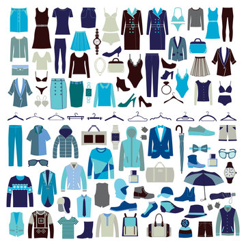 Men And Women Clothes Vector Icon Set.